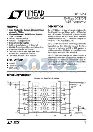 LTC1346AI datasheet - 10Mbps DCE/DTE V.35 Transceiver