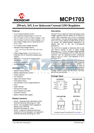 MCP1703_11 datasheet - 250 mA, 16V, Low Quiescent Current LDO Regulator