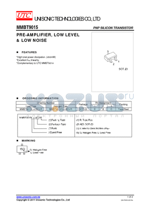 MMBT9015G-X-AE3-R datasheet - PRE-AMPLIFIER, LOW LEVEL & LOW NOISE
