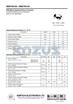 MMBT9018H datasheet - NPN Silicon Epitaxial Planar Transistor