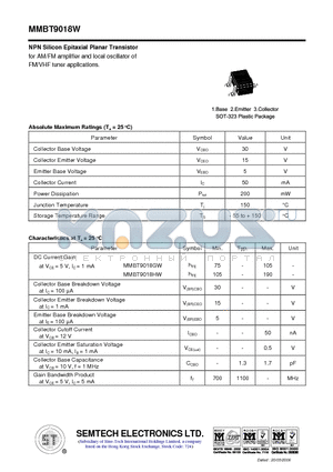 MMBT9018W datasheet - NPN Silicon Epitaxial Planar Transistor