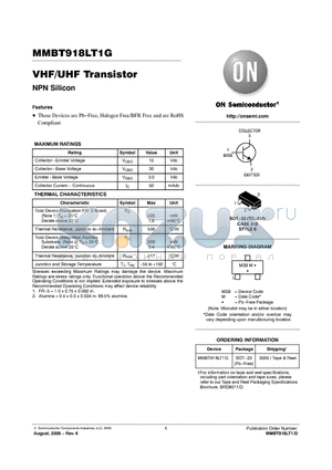 MMBT918LT1G datasheet - VHF/UHF Transistor NPN Silicon