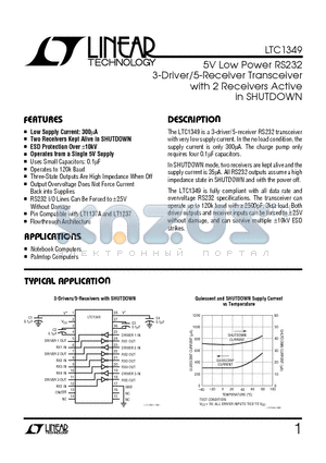 LTC1349CS datasheet - 5V Low Power RS232 3-Driver/5-Receiver Transceiver with 2 Receivers Active in SHUTDOWN