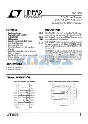 LTC1350 datasheet - 3.3V Low Power EIA/TIA-562 3-Driver/ 5-Receiver Transceiver