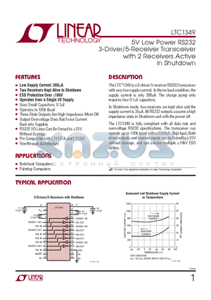 LTC1349IG datasheet - 5V Low Power RS232 3-Driver/5-Receiver Transceiver with 2 Receivers Active in Shutdown