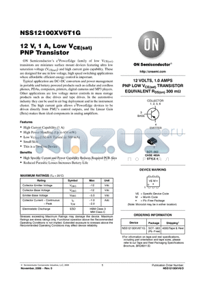 NSS12100XV6T1G datasheet - 12 V, 1 A, Low VCE(sat) PNP Transistor