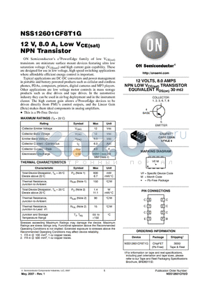 NSS12601CF8T1G datasheet - 12 V, 8.0 A, Low VCE(sat) NPN Transistor