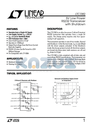 LTC1382CS datasheet - 5V Low Power RS232 Transceiver with Shutdown