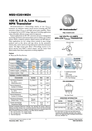 NSS1C201MZ4T1G datasheet - 100 V, 2.0 A, Low VCE(sat) NPN Transistor