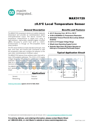 MAX31725 datasheet - a0.5`C Local Temperature Sensor