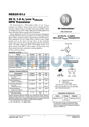 NSS20101JT1G datasheet - 20 V, 1.0 A, Low VCE(sat) NPN Transistor