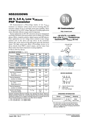 NSS20200W6T1G datasheet - 20 V, 3.0 A, Low VCE(sat) PNP Transistor