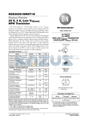 NSS20201MR6T1G datasheet - 20 V, 3 A, Low VCE(sat) NPN Transistor