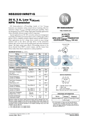 NSS20201MR6T1G datasheet - 20 V, 3 A, Low VCE(sat) NPN Transistor