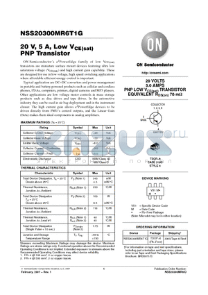 NSS20300MR6T1G_07 datasheet - 20 V, 5 A, Low VCE(sat) PNP Transistor