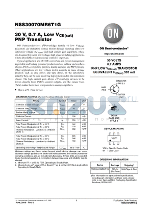 NSS30070MR6T1G datasheet - 30 V, 0.7 A, Low VCE(sat) PNP Transistor