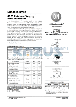 NSS30101LT1G datasheet - 30 V, 2 A, Low VCE(sat) NPN Transistor