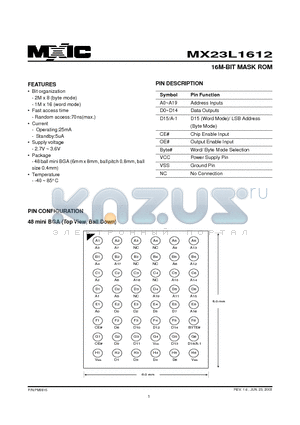 MX23L1612XI-70 datasheet - 16M-BIT MASK ROM