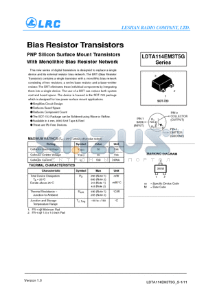 LDTA114YM3T5G datasheet - Bias Resistor Transistors