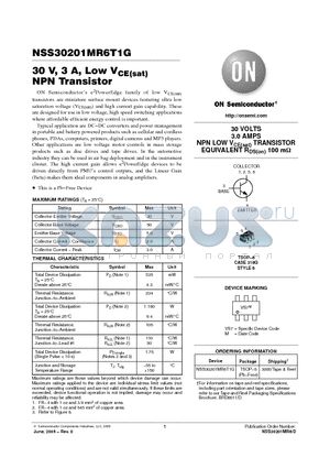 NSS30201MR6T1G datasheet - 30 V, 3 A, Low VCE(sat) NPN Transistor