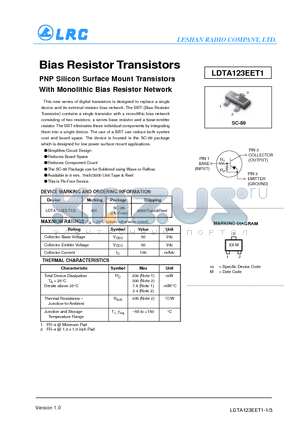 LDTA123EET1 datasheet - Bias Resistor Transistors
