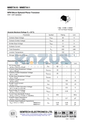 MMBTA11 datasheet - NPN Silicon Epitaxial Planar Transistor