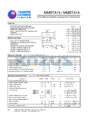 MMBTA13 datasheet - NPN SURFACE MOUNT DARLINGTON TRANSISTOR