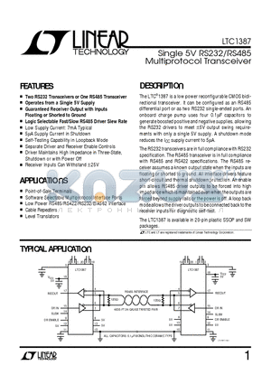 LTC1387ISW datasheet - Single 5V RS232/RS485 Multiprotocol Transceiver