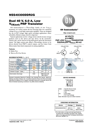 NSS40300DDR2G datasheet - Dual 40 V, 6.0 A, Low VCE(sat) PNP Transistor