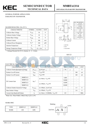 MMBTA13 datasheet - EPITAXIAL PLANAR NPN TRANSISTOR (GENERAL PURPOSE, DARLINGTON TRANSISTOR)