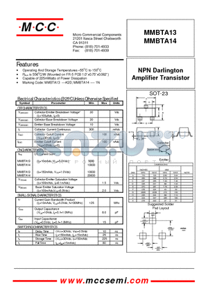 MMBTA13 datasheet - NPN Darlington Amplifier Transistor