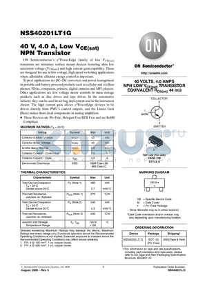 NSS40201LT1G datasheet - 40 V, 4.0 A, Low VCE(sat) NPN Transistor