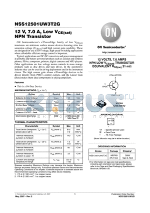 NSS12501UW3T2G datasheet - 12 V, 7.0 A, Low VCE(sat) NPN Transistor