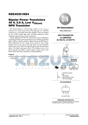 NSS40301MZ4 datasheet - Bipolar Power Transistors 40 V, 3.0 A, Low VCE(sat) NPN Transistor