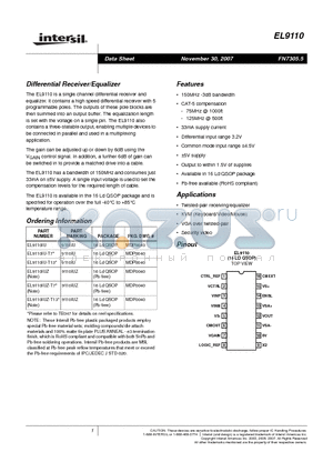 EL9110IU datasheet - Differential Receiver/Equalizer