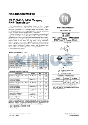 NSS40500UW3T2G datasheet - 40 V, 6.0 A, Low VCE(sat) PNP Transistor