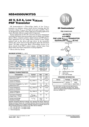 NSS40500UW3T2G datasheet - 40 V, 6.0 A, Low VCE(sat) PNP Transistor