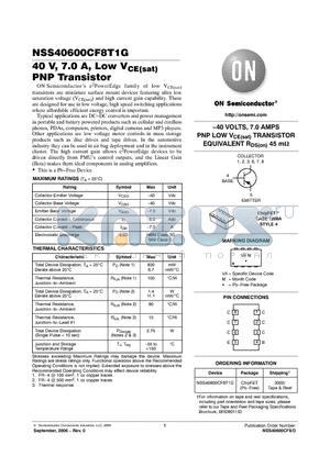 NSS40600CF8T1G datasheet - 40 V, 7.0 A, Low VCE(sat) PNP Transistor