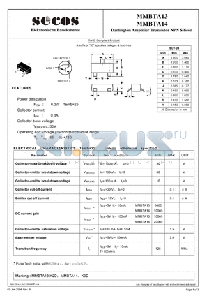 MMBTA13 datasheet - Darlington Amplifier Transistor NPN Silicon