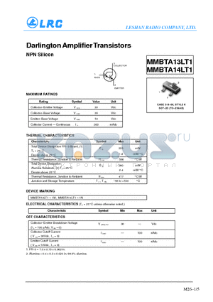 MMBTA13LT1 datasheet - Darlington Amplifier Transistors(NPN Silicon)