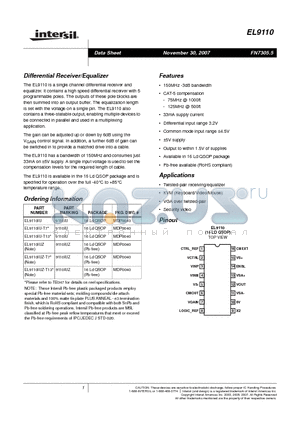 EL9110IUZ-T13 datasheet - Differential Receiver/Equalizer