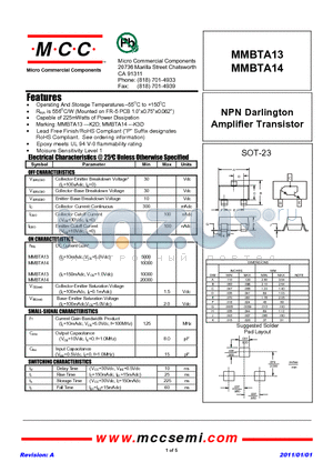 MMBTA13 datasheet - NPN Darlington Amplifier Transistor