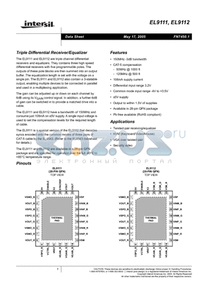 EL9111IL-T13 datasheet - Triple Differential Receiver/Equalizer