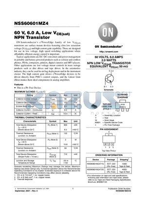 NSS60601MZ4 datasheet - 60 V, 6.0 A, Low VCE(sat) NPN Transistor