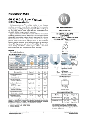 NSS60601MZ4T1G datasheet - 60 V, 6.0 A, Low VCE(sat) NPN Transistor