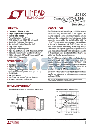 LTC1400 datasheet - Complete SO-8, 12-Bit, 400ksps ADC with Shutdown