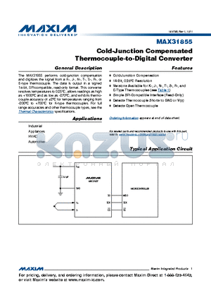 MAX31855_1111 datasheet - Cold-Junction Compensated Thermocouple-to-Digital Converter