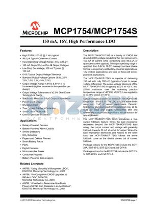 MCP1754S datasheet - 150 mA, 16V, High Performance LDO