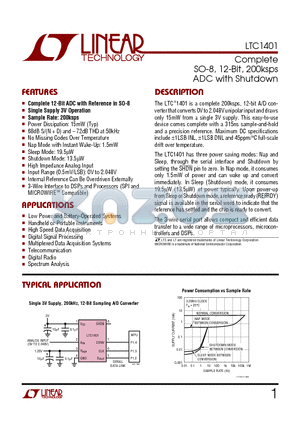 LTC1401CS8 datasheet - Complete SO-8, 12-Bit, 200ksps ADC with Shutdown