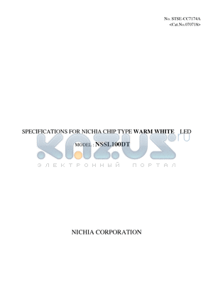 NSSL100X datasheet - SPECIFICATIONS FOR NICHIA CHIP TYPE WARM WHITE LED